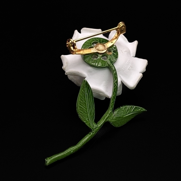 Vintage White Celluloid Rose or Gardenia Flower Brooch - Ges. Gesch Germany - Picture 4 of 8